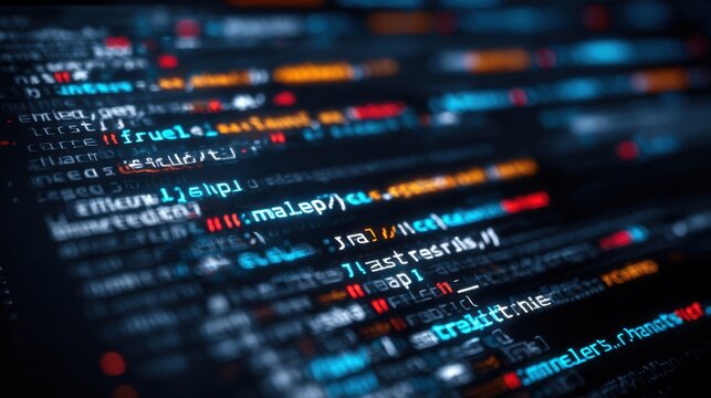 Lines of code display various programming elements and syntax in a dark environment, showcasing the colorful nature of digital development and coding practices at night.