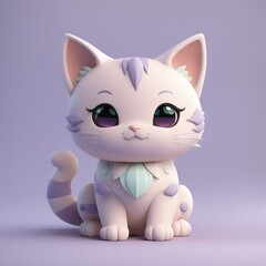 cute cat with eyes and ears. 3d illustration