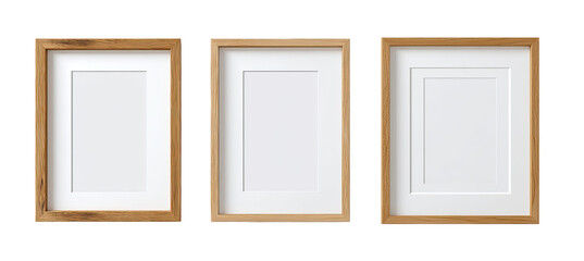 Three light-brown wooden picture frames