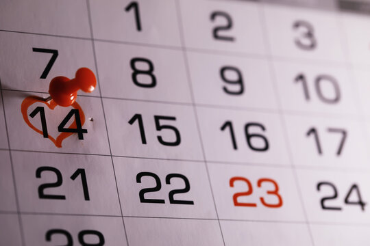 Valentines day. Calendar with circled date february 14.