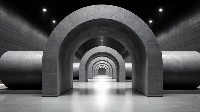 Futuristic Concrete Tunnel Structure Extending Infinitely