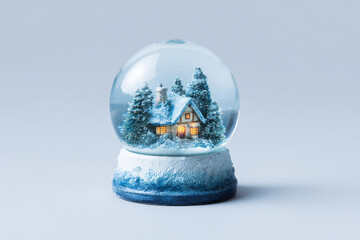 captivating snow globe featuring quaint little house nestled in winter forest setting