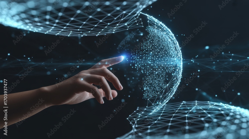 Fototapete digital touch: a hand reaches out to touch a digital sphere, symbolizing connection and innovation i