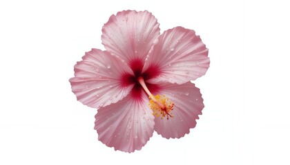 AI Generator Pink Hibiscus Flower White Background for Wedding Invitation Card Design.