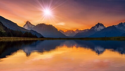 A Stunning Mountain Range Reflecting A Star In The Peaceful Waters Below During Sunset Creating A Mesmerizing And Surreal Scene