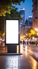 Blank billboard at night on a city street