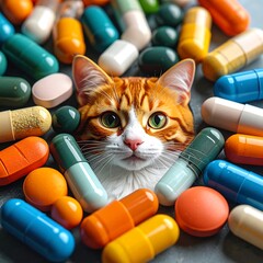 Cat surrounded by pills (1)