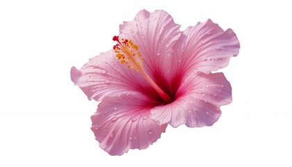 AI Generator Pink Hibiscus Flower White Background for Wedding Invitation Card Design.