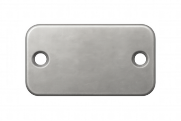 Brushed metal plate with rounded corners and two holes, isolated on transparent background, ideal for mockups and presentations