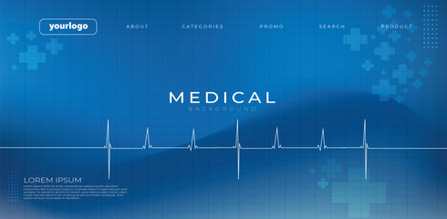 Clean blue medical background featuring an ECG heartbeat line, modern interface elements, and digital health icons. Perfect for healthcare presentations, hospital banners, medical websites, and pharma