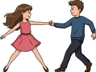 Happy Young Couple Dancing Together with Joy and Love, Flat Cartoon Vector Illustration Isolated on White.