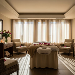 Salle de massage élégante et apaisante, idéale pour détente, bien-être et soins relaxants haut de gamme