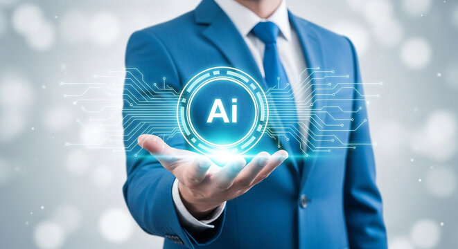 Ai artificial intelligence technology concept businessman holding digital innovation