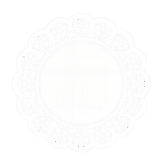 Decorative white lace paper doily isolated on transparent background  
