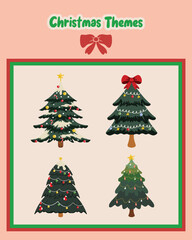 Christmas tree decoration vector set sticker with festive ornaments