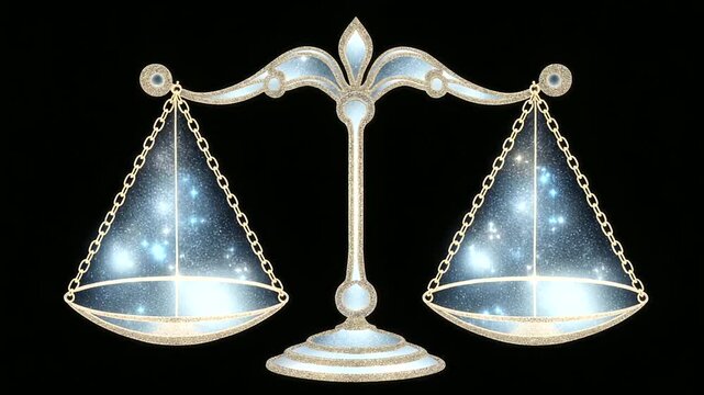 A stylized representation of the Libra constellation, with balanced scales in shimmering silver.