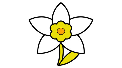 Black Line Art Vector Daffodil Yellow White Flower