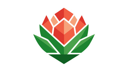 Geometric Red and Green Protea Flower Vector Illustration