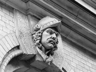 Stone detail of an old house in Poznan, Poland. Analog photography. Vintage style. 