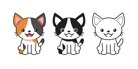 Vector cartoon set of calico cat