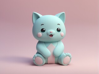 cute 3d cat with a blue background.cute background.