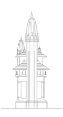 Architectural Design Elevation of a Grand Temple Structure with intricate details