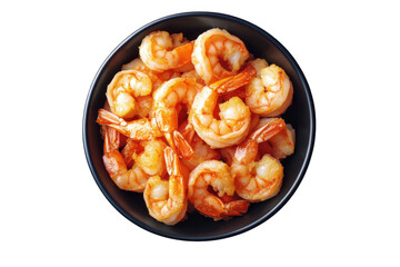 Delicious cooked shrimp prawns seafood appetizer in black bowl ready to eat culinary delights fresh ingredient isolated on transparent background