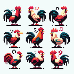 Pixel style chicken icon vector