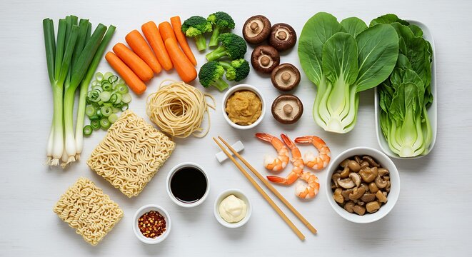 Asian Cuisine Ingredients Flat Lay: Fresh & Vibrant