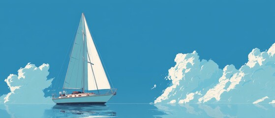 Sleek Minimalist Sailboat Illustration in Profile View on Calm Water