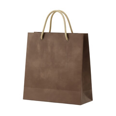 A simple brown paper shopping bag with white rope handles isolated on transparent background