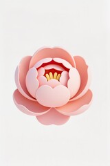 A surreal, simple 3d artwork of a Minimal flat design peony icon with soft pastel colors, white background