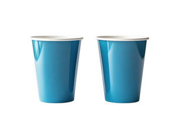 Two blue paper cups mockup, disposable coffee cup, drink container, hot beverage cup, party cup, isolated on transparent background