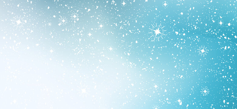 Delicate snowflakes and scattered white specks cascade across a soothing gradient backdrop transitioning from light blue to a deeper turquoise, creating a serene wintery ambiance
