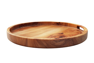 Round wooden serving tray with handles, decorative breakfast tray, ottoman tray, coffee table tray, wood tray isolated on transparent background