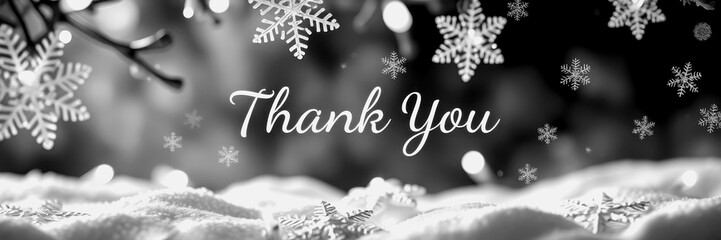 Snowy winter scene with gratitude message