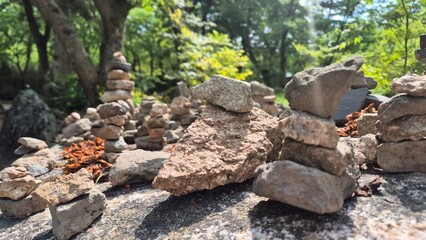 Stone cairn, Stacked stones, Rock tower, Balance stones, Piled rocks, Nature meditation, Zen stones, Wish stone, Spiritual cairn, Traditional stone stacking