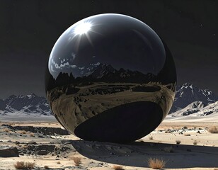 Giant black sphere in desert