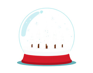 Minimal Flat Icon of Snow Globe with Simple Winter Scene, Centered Composition, Isolated
