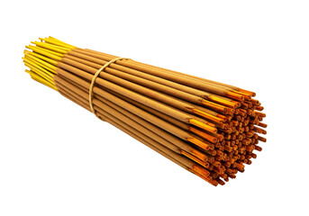 A tightly bundled collection of incense sticks, arranged in a cylinder shape against a black background, displays warm golden-brown hues and a subtle, aromatic essence.
