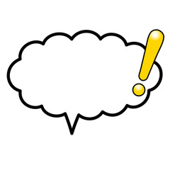 テカリ有る黄色いビックリマーク付き横長で雲型の吹き出し