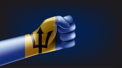 Fist with flag of Barbados. 3d vector illustration