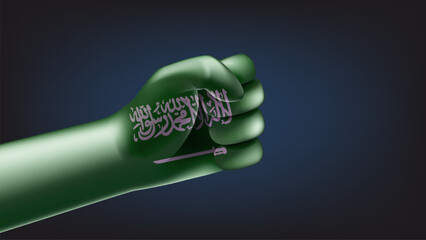 Fist with Saudi Arabia flag. 3d vector illustration