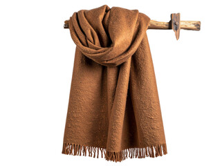 Long Wool Winter Scarf Draped Over Hook, Angled Side View, Isolated