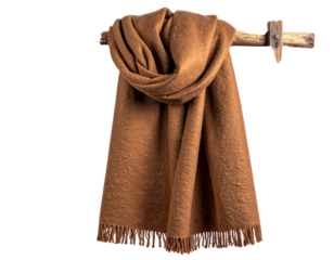 Long Wool Winter Scarf Draped Over Hook, Angled Side View, Isolated