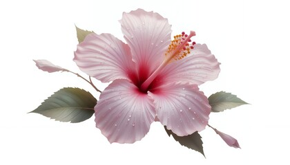 AI Generator Pink Hibiscus Flower White Background for Wedding Invitation Card Design.