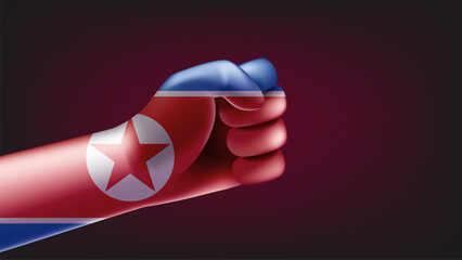 Fist with flag of North Corea. 3d vector illustration