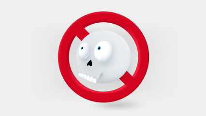 Skull crossed with red line in the circle. 3d vector illustration