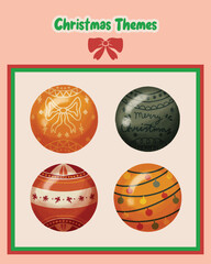 Elegant Christmas ball and lamp decoration vector set designed for festive projects