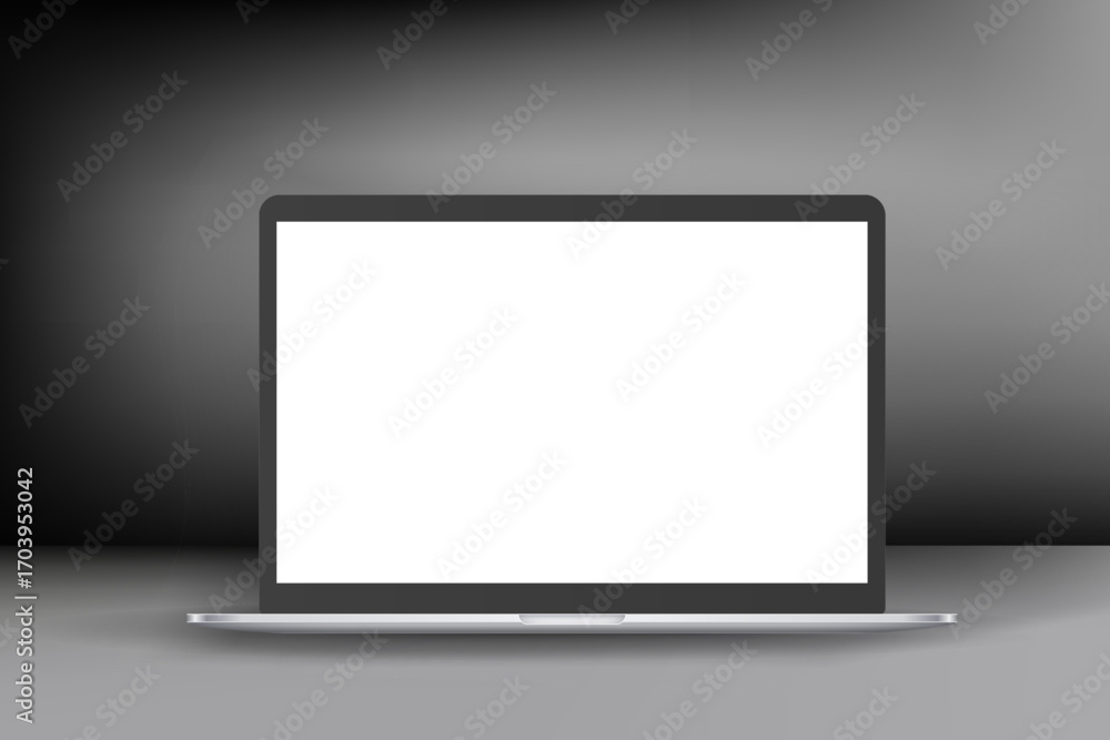 Poster modern notebook with white screen. 3d vector mockup